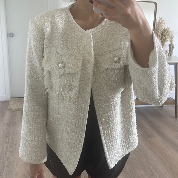 Basic Ivory Tweed Jacket - Picture 1 of 14